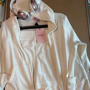 Juicy Couture Women's Cream Hoodie Jacket and Short Set